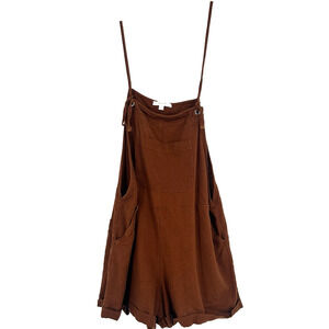 Beceel Brown Linen Blend Overall Jumpsuit Sleeveless Casual Pockets Size L
